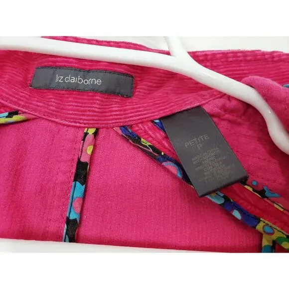 (O5) Y2K Liz Claiborne Womens Jacket Size XSP Corduroy Pink Cottagecore Office - Picture 7 of 8
